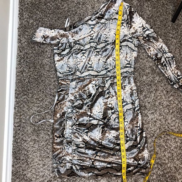 Lavish Alice Silvery Velvet Snake Print one-shoulder rouched mini dress - Picture 12 of 13